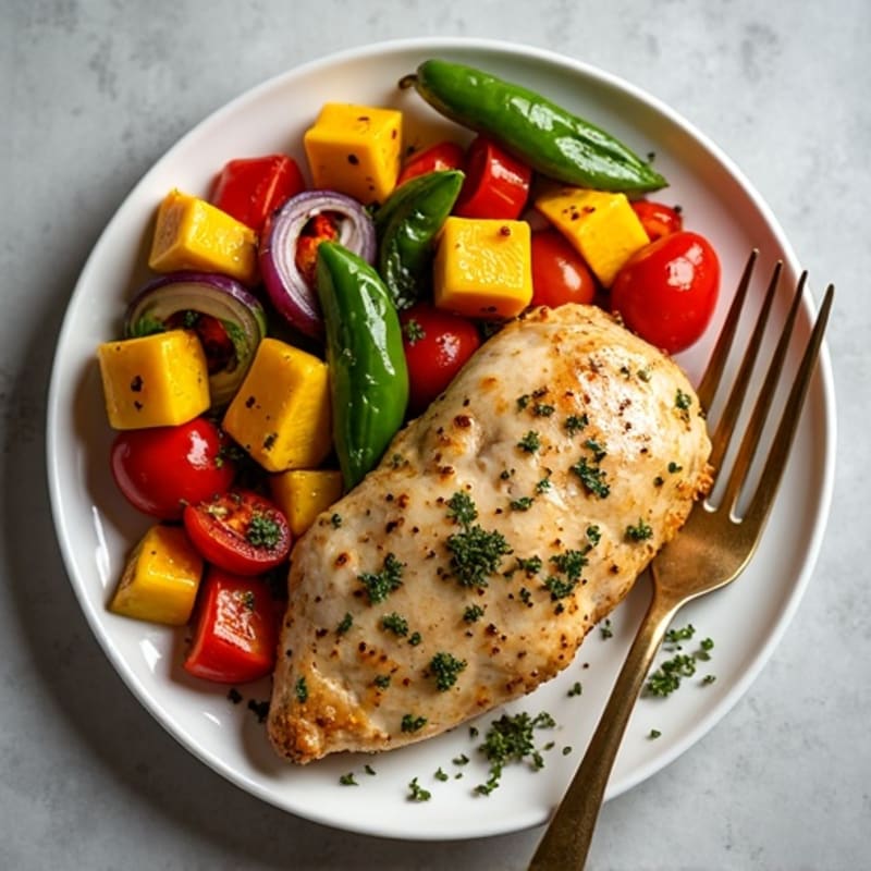 Herb-Crusted Sheet Pan Chicken with Roasted Rainbow Vegetables