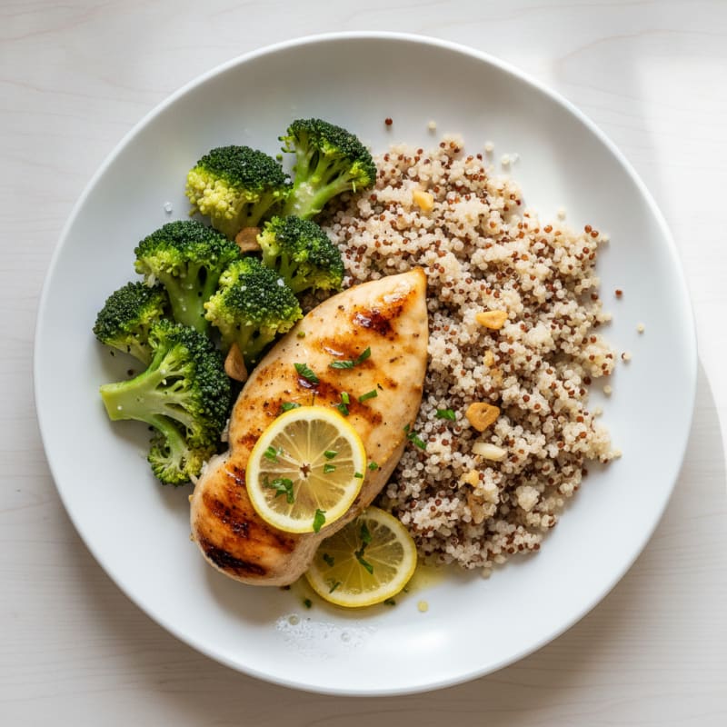 Grilled Chicken Breast with Quinoa and Steamed Broccoli