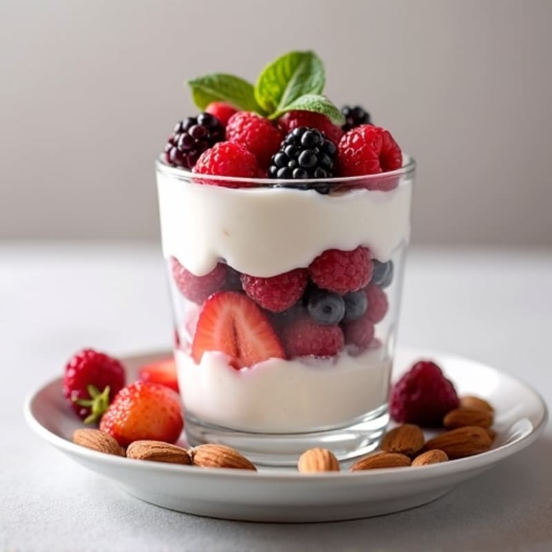 Greek Yogurt Protein Parfait with Mixed Berries and Almonds
