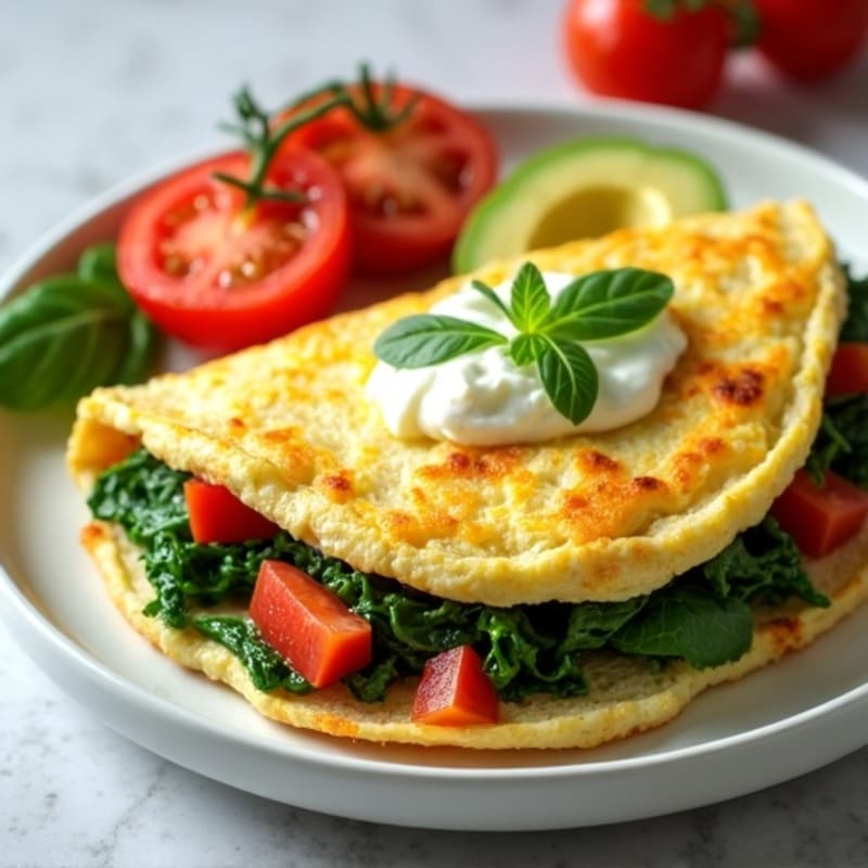 Egg White Spinach Omelette with Cottage Cheese and Tomato
