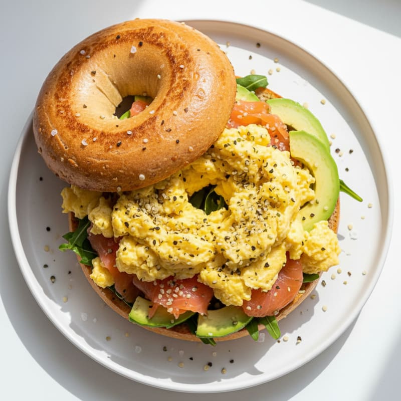 Savory Protein Bagel with Eggs and Avocado