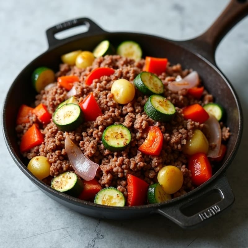 Hearty Ground Beef and Roasted Vegetable Skillet