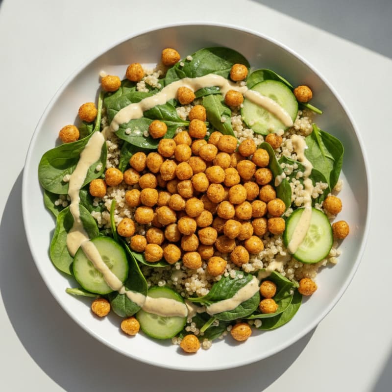 Crispy Chickpea and Quinoa Salad with Lemon-Tahini Dressing
