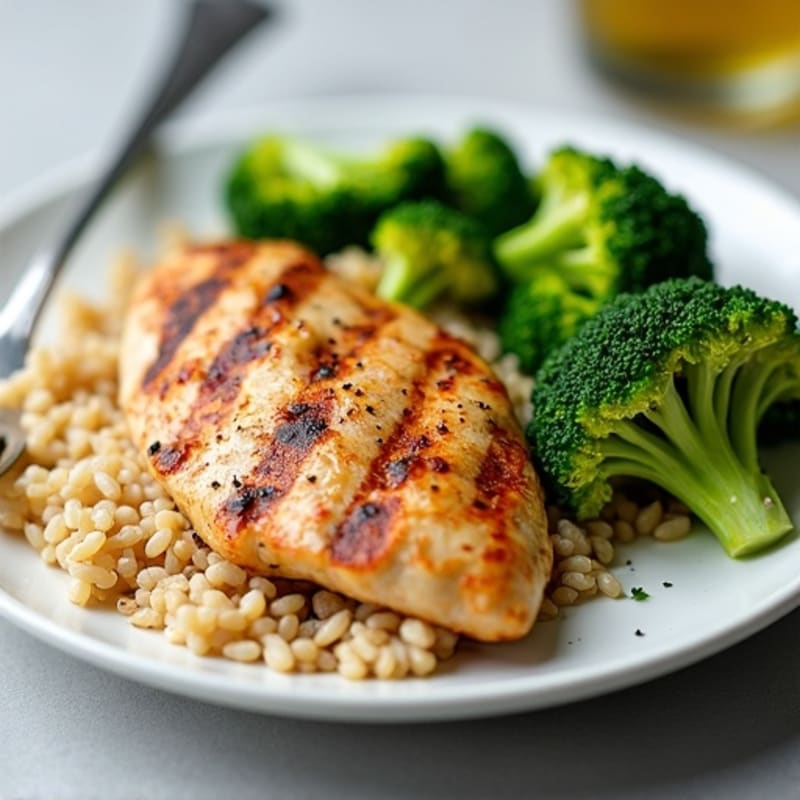 Grilled Chicken Breast with Brown Rice and Steamed Broccoli