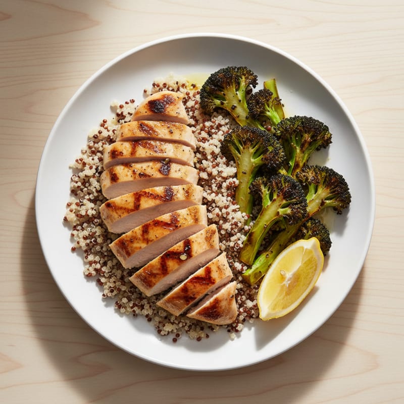 Grilled Chicken Breast with Quinoa and Roasted Broccoli