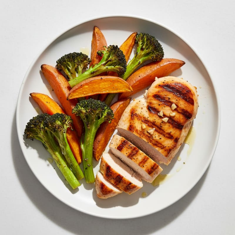 Grilled Chicken Breast with Roasted Sweet Potato and Broccoli