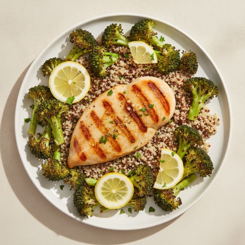 Grilled Chicken Breast with Quinoa and Roasted Broccoli