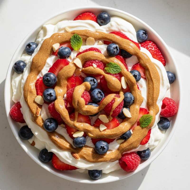 Greek Yogurt Protein Parfait with Mixed Berries and Almond Butter
