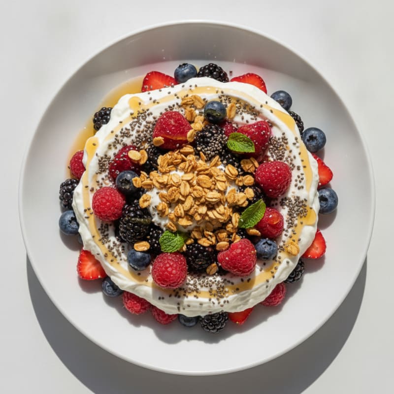 Silky Greek Yogurt Protein Pudding with Mixed Berries