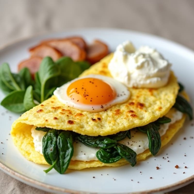 Egg White Spinach Omelette with Cottage Cheese and Sliced Turkey