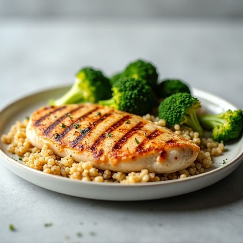 Grilled Chicken Breast with Quinoa and Roasted Broccoli