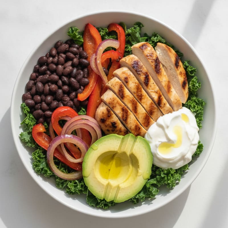 Grilled Chicken Burrito Bowl with Black Beans and Bell Pepper