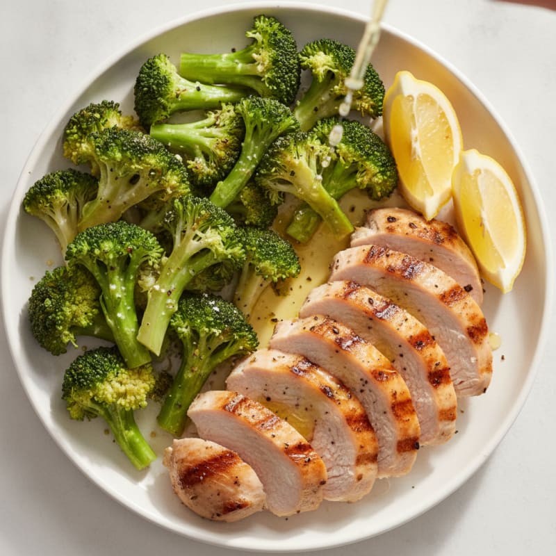 Grilled Turkey Breast with Steamed Broccoli and Lemon
