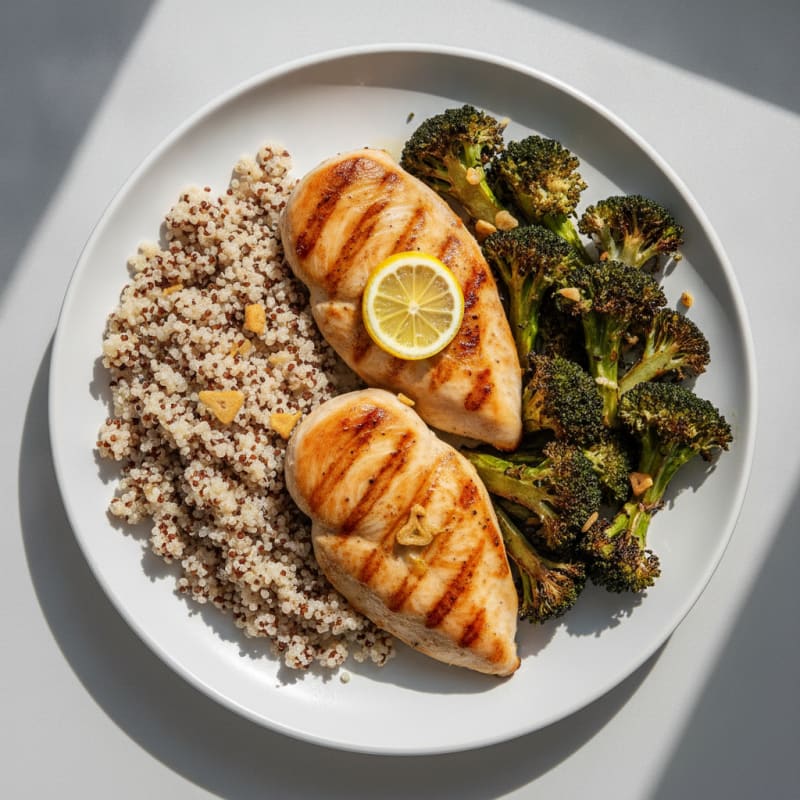 Grilled Chicken Breast with Quinoa and Roasted Broccoli
