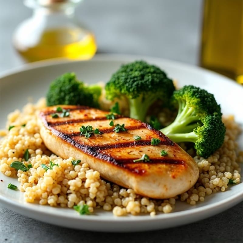 Grilled Chicken Breast with Roasted Broccoli and Quinoa