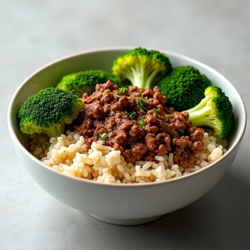 Savory Beef and Roasted Broccoli Rice Bowl