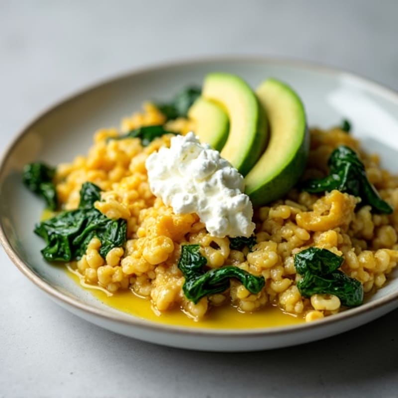 Egg White and Turkey Spinach Scramble with Cottage Cheese