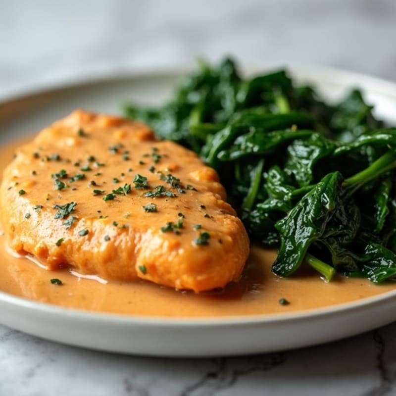Creamy Peanut Chicken with Roasted Sweet Potatoes and Sautéed Collard Greens