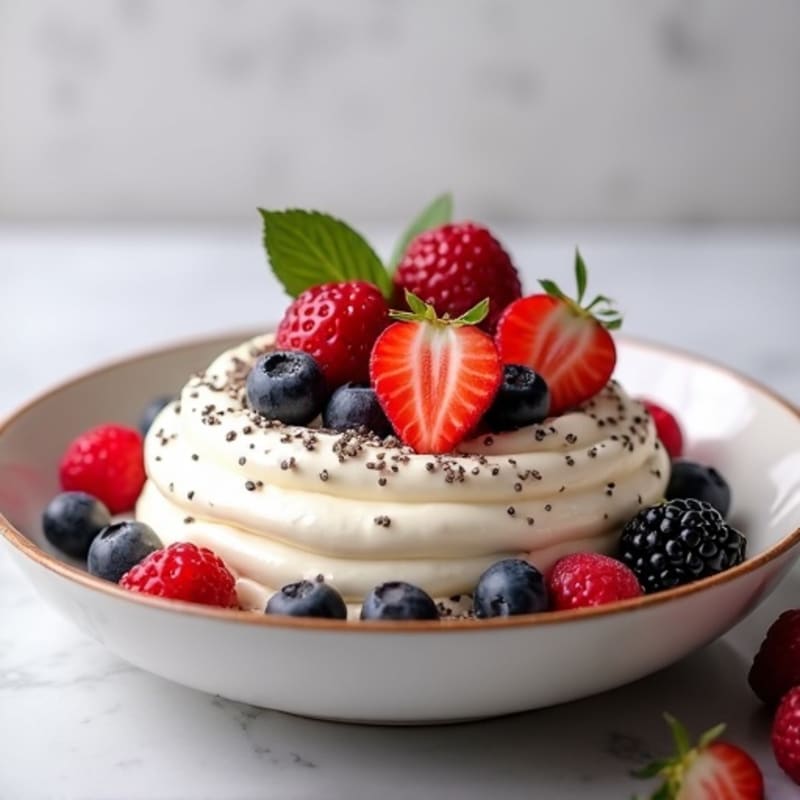 Creamy Greek Yogurt with Mixed Berries and Vanilla Protein Powder