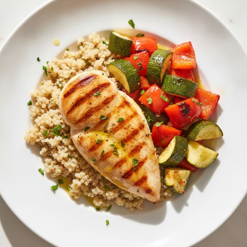 Grilled Chicken Breast with Roasted Vegetables and Quinoa