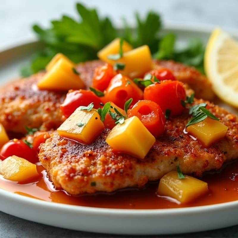 Crispy Baked Sweet and Sour Chicken with Roasted Bell Peppers