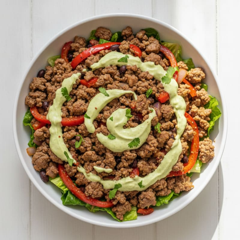 Ground Beef Taco Bowl with Lime Crema