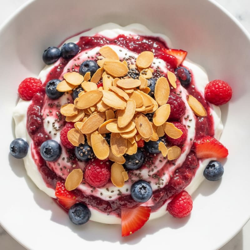 Greek Yogurt Protein Parfait with Mixed Berries and Almonds