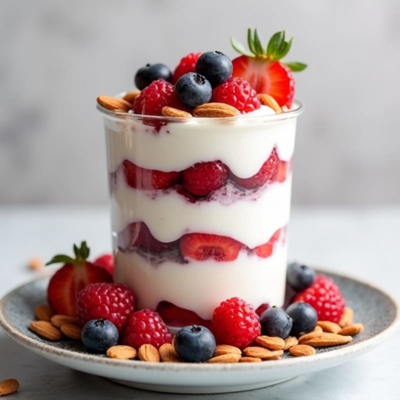 Greek Yogurt Protein Parfait with Mixed Berries and Almonds