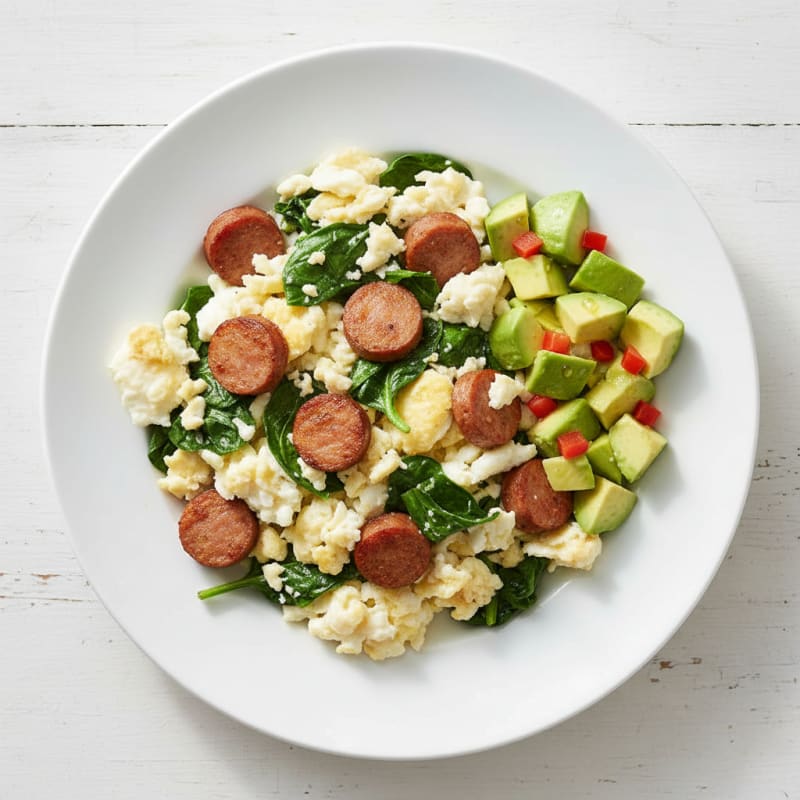 Egg White Scramble with Turkey Sausage and Spinach