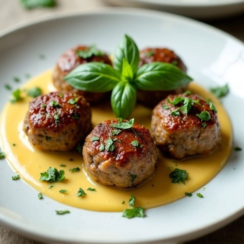 Fresh Basil Lamb Meatballs with Garlic-Herb Sauce