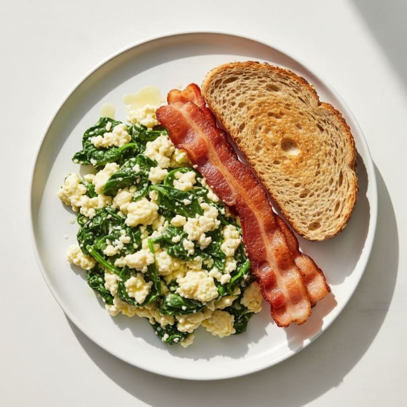 Cottage Cheese Scramble with Spinach and Turkey Bacon