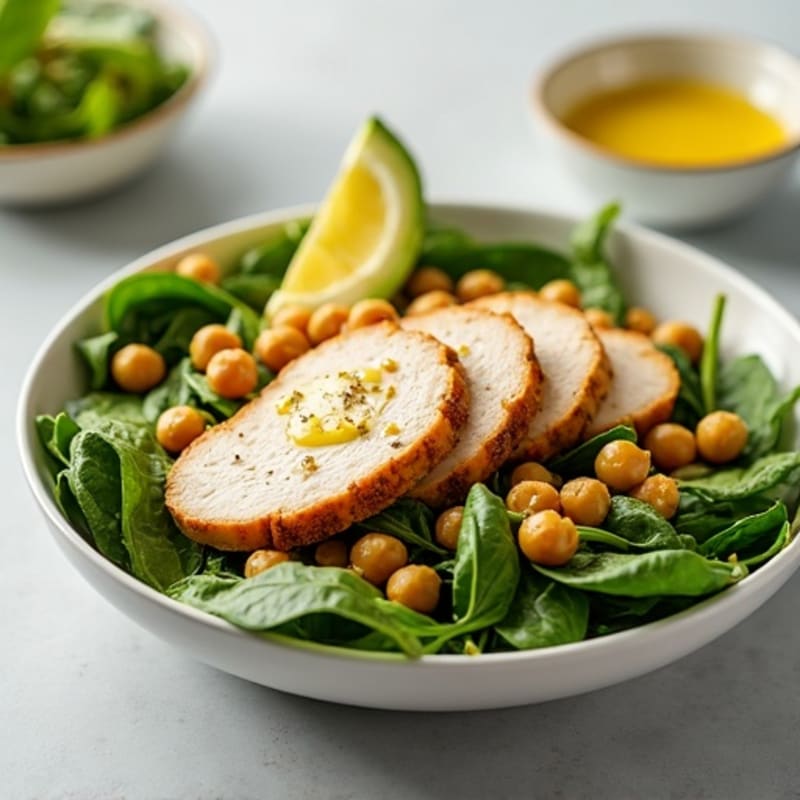 Grilled Turkey and Spinach Salad with Chickpeas and Lemon Vinaigrette