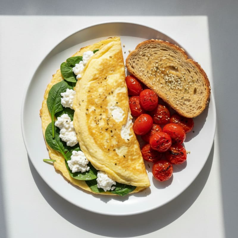 Egg White Spinach Omelette with Cottage Cheese and Cherry Tomatoes