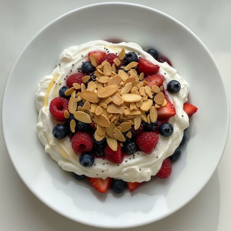 Silky Greek Yogurt Protein Parfait with Mixed Berries and Almonds