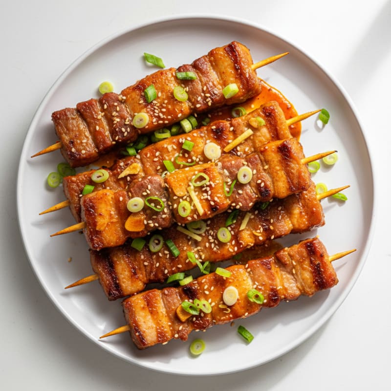 Spicy Gochujang Pork Belly Skewers