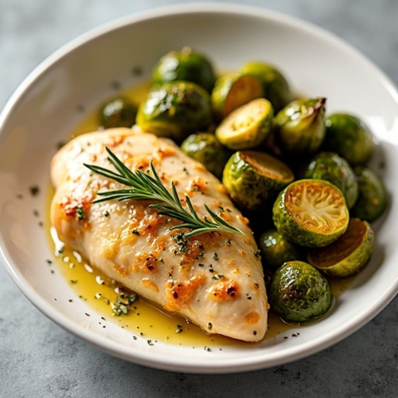 Lemon Herb Roasted Chicken with Crispy Brussels Sprouts