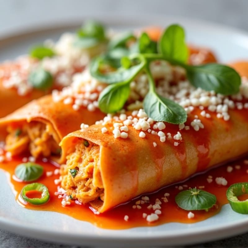 Spicy Shredded Chicken Enchiladas with Roasted Bell Peppers