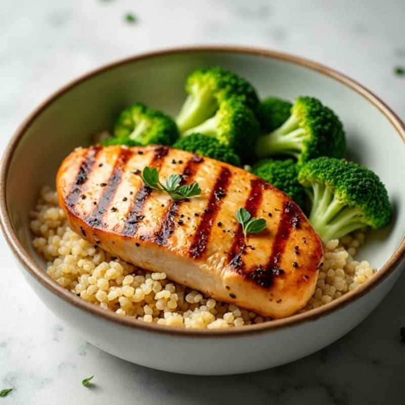 Grilled Chicken Breast with Quinoa and Steamed Broccoli