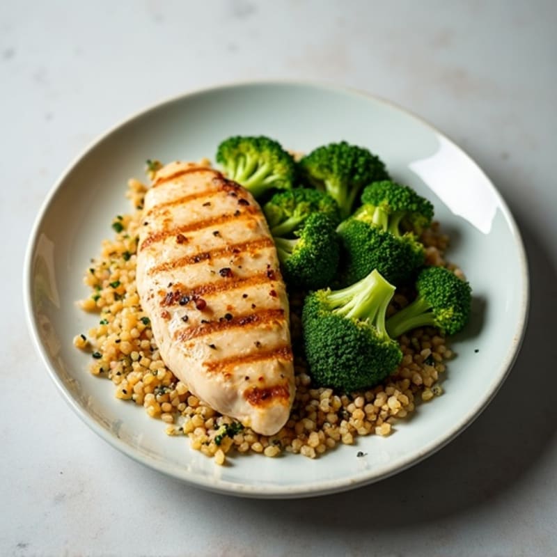 Grilled Chicken Breast with Quinoa and Roasted Broccoli
