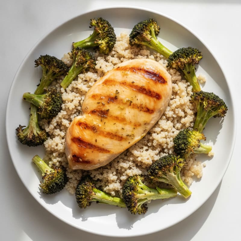 Grilled Chicken Breast with Quinoa and Roasted Broccoli