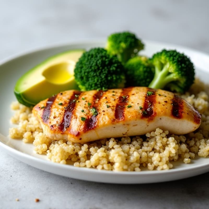 Grilled Chicken Breast with Quinoa and Roasted Broccoli