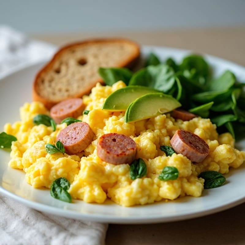 Egg White Scramble with Turkey Sausage and Spinach
