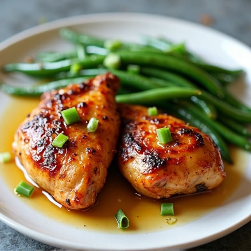 Sticky Honey-Garlic Roasted Chicken Thighs with Crispy Green Beans