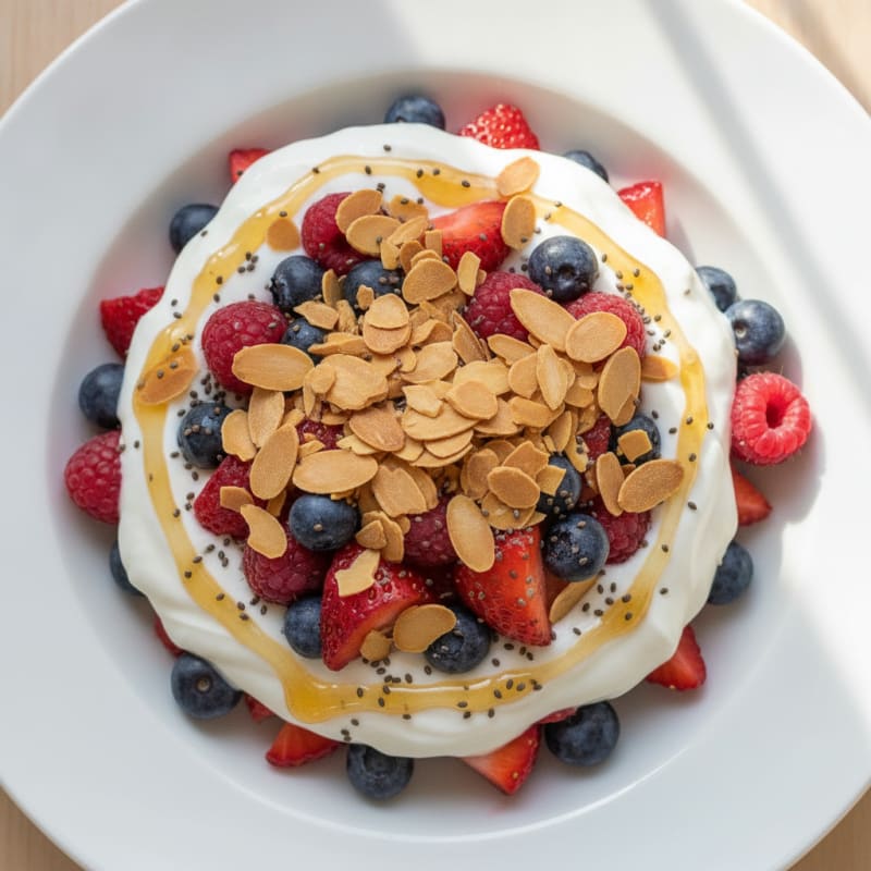 Greek Yogurt Parfait with Mixed Berries and Almond Crunch
