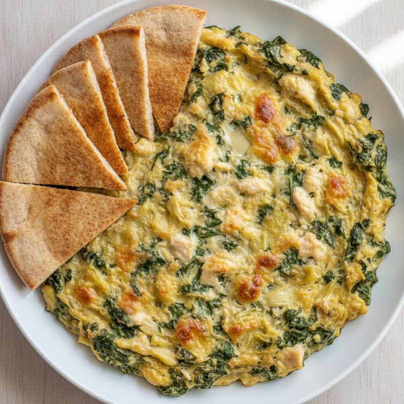 Baked Spinach Artichoke Dip with Toasted Pita