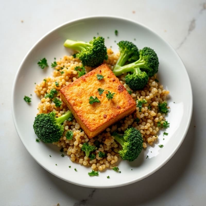 Crispy Baked Tofu with Roasted Broccoli and Quinoa