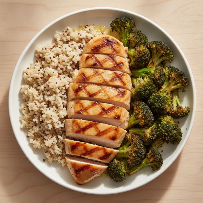 Grilled Chicken Breast with Roasted Broccoli and Quinoa