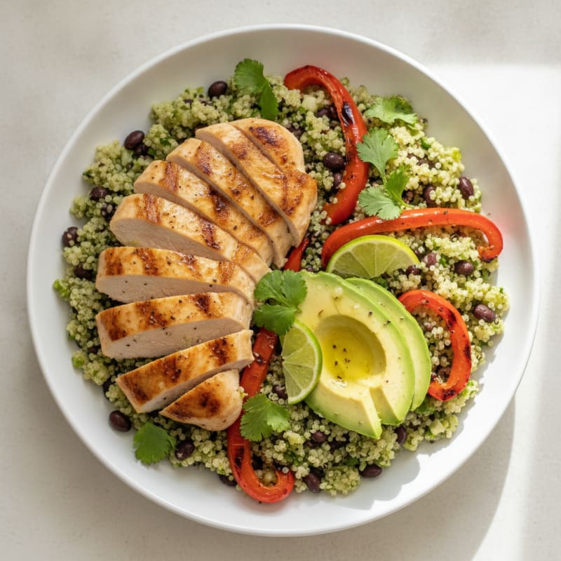 Grilled Chicken Bowl with Cilantro-Lime Quinoa and Roasted Peppers