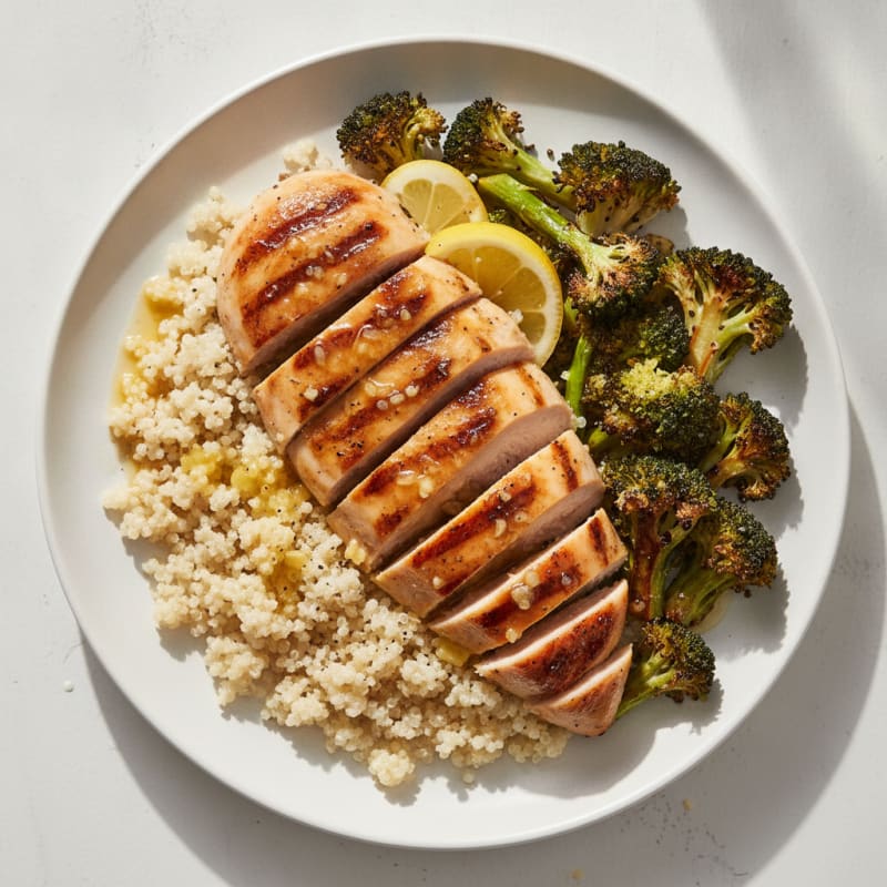 Grilled Chicken Breast with Quinoa and Roasted Broccoli