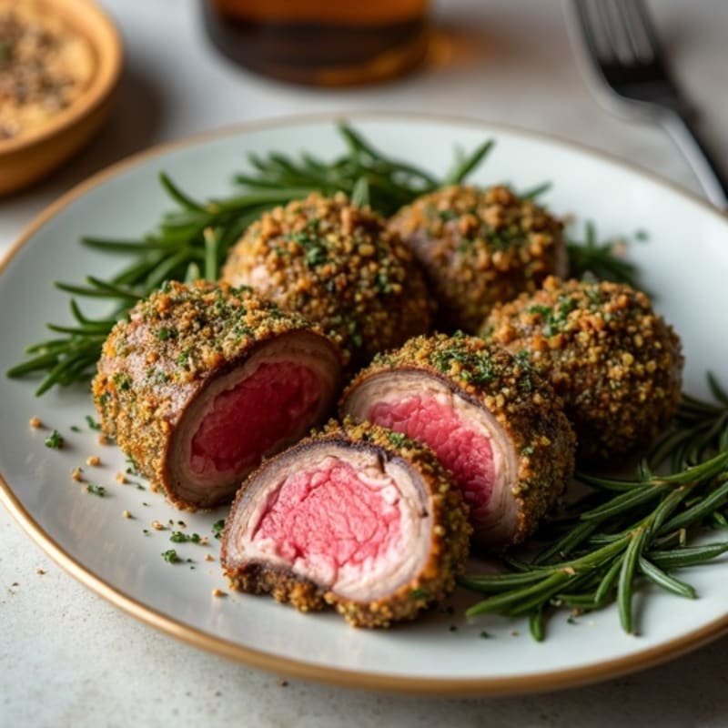 Herb-Crusted Beef Tenderloin with Mushroom Wrap